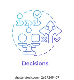 Decisions blue gradient concept icon. Problem solving, responsibility. Business work, corporate. Round shape line illustration. Abstract idea. Graphic design. Easy to use in advertising, marketing