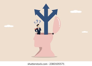Decisions to choose options, determining business direction, challenges in choosing a career path, looking for solutions, business people decide how to be successful in their own heads.