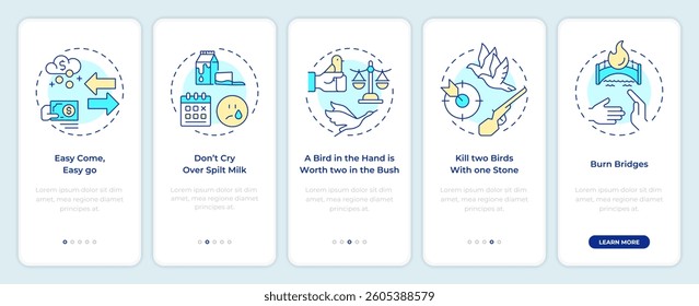 Decisions making onboarding mobile app screen. Responsibility, efforts. Walkthrough 5 steps editable graphic instructions with linear concepts. UI, UX, GUI
