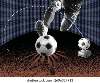 Decisive football kick – winning goal in championship match vector illustration.