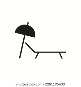 deck bench table Deck chair beach umbrella for holiday. Vector illustration