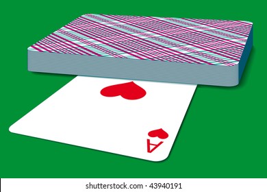 Deck of cards on green surface