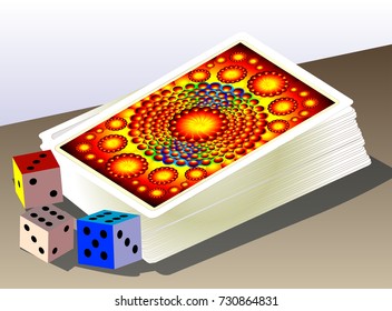 Deck of cards for poker and dice vector illustration for use in advertising the casino business