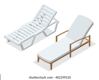 Deck chair or Beach chaise longue.  Flat 3d isometric illustration.