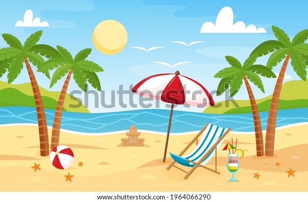 Deck Chair Beach Umbrella On Sand Stock Vector (Royalty Free ...