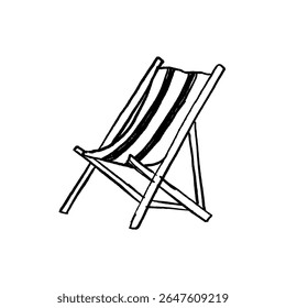 Deck Chair Doodle Vetor - Desenhado à Mão Verão Lounge cadeira esboço ilustração