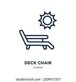 deck chair icon from camping collection. Thin linear deck chair, holiday, vacation outline icon isolated on white background. Line vector deck chair sign, symbol for web and mobile