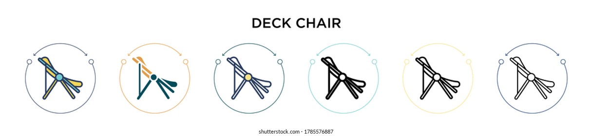 Deck chair icon in filled, thin line, outline and stroke style. Vector illustration of two colored and black deck chair vector icons design can be used for mobile, ui, web