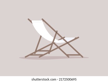 A deck chair made of wood and a piece of fabric, summertime outdoor lifestyle