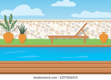 deck chair near the swimming pool- vector illustration