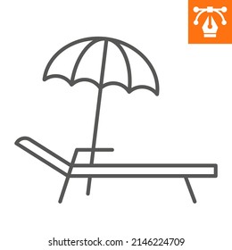 Deck chair with parasol line icon, outline style icon for web site or mobile app, travel and holiday, deckchair umbrella vector icon, simple vector illustration, vector graphics with editable strokes.