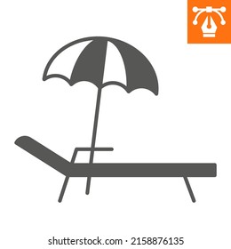 Deck Chair With Parasol Solid Icon, Glyph Style Icon For Web Site Or Mobile App, Travel And Holiday, Deckchair Umbrella Vector Icon, Simple Vector Illustration, Vector Graphics With Editable Strokes.