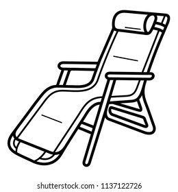 Deck Chair, Recliner, Beach Chaise Longue. Isolated On White Background. Flat Vector Line Icon Design.