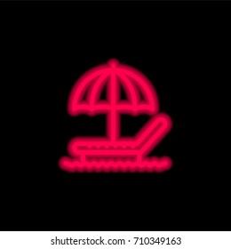 Deck chair red glowing neon ui ux icon. Glowing sign logo vector