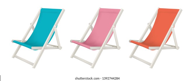 Deck chair set. Colorful with white wooden texture. Isolated for all backgrounds.