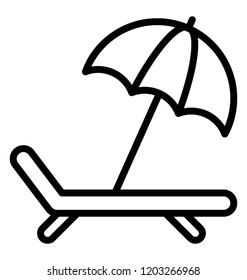 A deck chair with umbrella, beach 