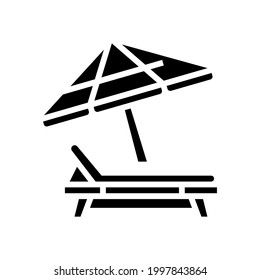 deck chair with umbrella glyph icon vector. deck chair with umbrella sign. isolated contour symbol black illustration