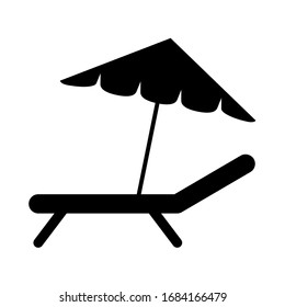 Deck chair with umbrella icon in trendy silhouette style design. Vector illustration.