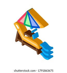 Silla De Cubierta Con Vector De Icono Del Paraguas. Isometric Thailand Vacation Beach Equipment Recliner Con Signo De Paraguas. ilustración de símbolo aislado de color