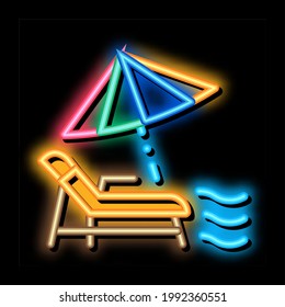Deck Chair With Umbrella neon light sign vector. Glowing bright icon Thailand Vacation Beach Equipment Recliner With Umbrella sign. transparent symbol illustration