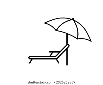 Deck chair and umbrella. Vector icon. Rest, weekends, holidays