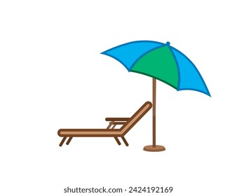 Deck chair and umbrella. Vector icon. Rest, weekends, holidays