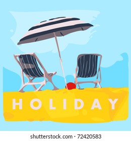 Deck Chair with umbrella vector illustration.