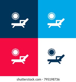 Deck chair under the sun four color material and minimal icon logo set in red and blue