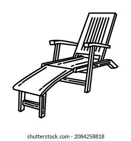 Deck chairs Part of Furniture and Home Decoration Hand Drawn Icon Set Vector.