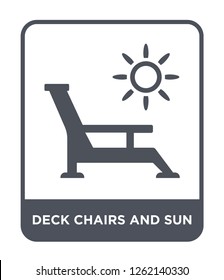 deck chairs and sun icon vector on white background, deck chairs and sun trendy filled icons from Summer collection, deck chairs and sun simple element illustration