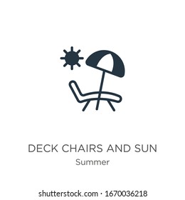 Deck chairs and sun icon vector. Trendy flat deck chairs and sun icon from summer collection isolated on white background. Vector illustration can be used for web and mobile graphic design, logo, 