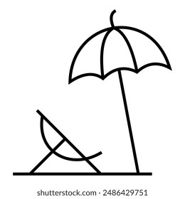 Deck chairs and umbrella beach on the beach icon. Summer holiday vector flat style design symbol illustration.