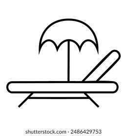 Deck chairs and umbrella beach on the beach icon. Summer holiday vector flat style design symbol illustration.