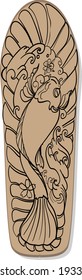 Deck Design And Hand Drawn Surf Skate , Japanese Tattoo Style And Outline Deck Skateboard.