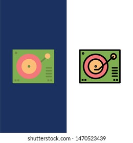 Deck, Device, Phonograph, Player, Record  Icons. Flat and Line Filled Icon Set Vector Blue Background. Vector Icon Template background
