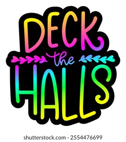 deck the halls merry christmas colorful bright rainbow graphic design