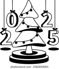 Deck Halls vector icon design, 2025 welcome sign, festive holiday season symbol, new year stock, suspended from strings around tree creating a cheerful and celebratory scene Twenty Twenty Five concept