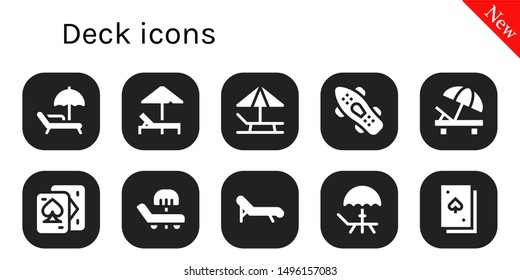 deck icon set. 10 filled deck icons.  Simple modern icons about  - Sunbed, Skateboard, Playing cards, Deck chair,