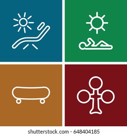 Deck icons set. set of 4 deck outline icons such as sunbed, clubs, man laying in sun