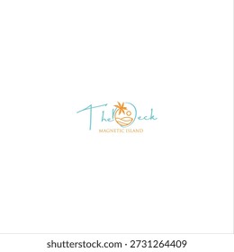 The Deck Magnetic Island Logo Design with Palm Tree and Tropical Beach Icon