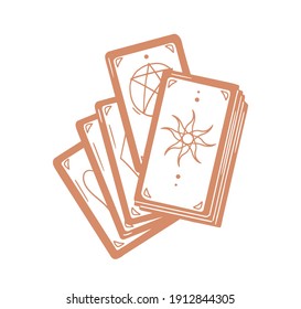 Deck of occult tarot cards with major arcanas for divining and fortune-telling. Symbols of sun and star. Monochrome flat vector illustration isolated on white background.