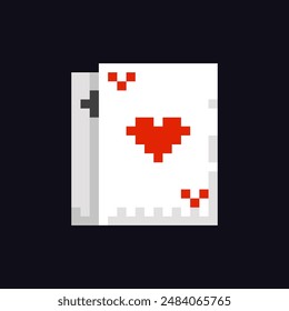 Deck of playing cards 8-bit icon, playing cards pixel item for game interface, playing cards game element resource.