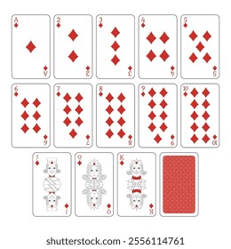 A deck of playing cards diamonds. A poker set with individual cards. Playing cards for poker.