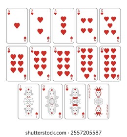 A deck of playing cards hearts. A poker set with individual cards. Playing cards for poker.