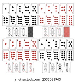 Ein Kartenspiel. Ein Pokerset mit einzelnen Karten. Spielkarten für Poker, ein Full Deck.