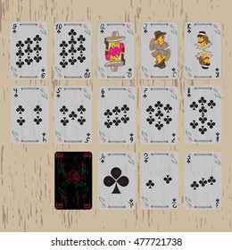 deck of playing cards of the same suit