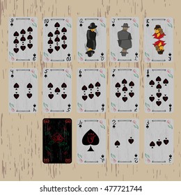 deck of playing cards of the same suit