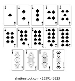 A deck of playing cards spades. A poker set with individual cards. Playing cards for poker.