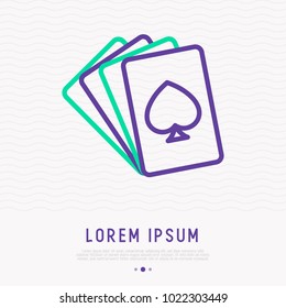 Deck of playing cards thin line icons. Modern vector illustration.