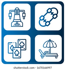 deck simple icons set. Contains such icons as Pec deck, Skateboard, Playing cards, Deck chair, can be used for web, mobile and logo